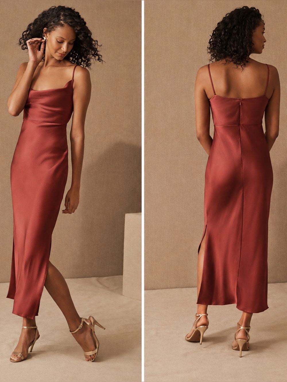 BHLDN Rust Cowl Neck Maxi Slip Dress